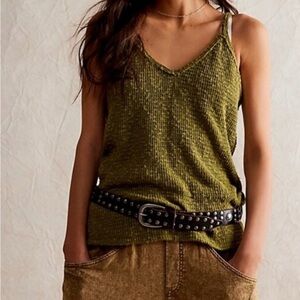Free People Textured Green Tank Top